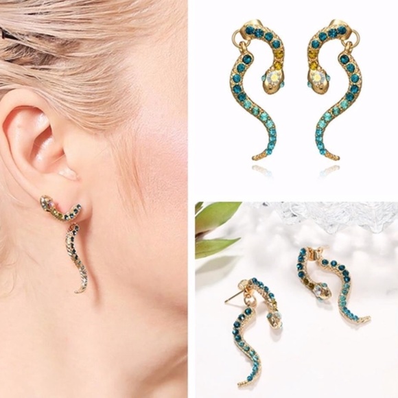 New Boutique Snake Rhinestone Unique Earrings - Picture 7 of 12